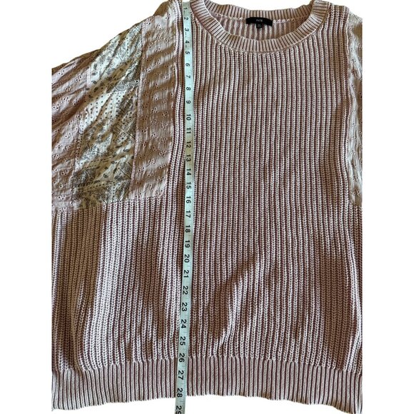 Fate Anthropologie Women's 3XL Pink Knit Sweater Lace-Patchwork Detailed-Arms - Picture 6 of 8